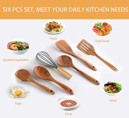 FDA Wooden Kitchen Utensil Set , Reapplicable Natural Teak Wood Utensils