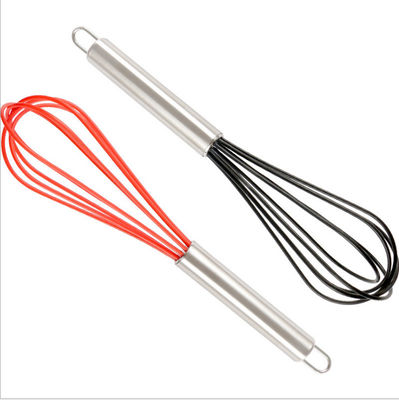 Practical Kitchen Tools 10 " Food Silicone Egg Beater Stainless Steel Handle Hand Mixer