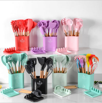 Kitchen Silicone Spatula Set With Wooden Handle Shovel Spoon Food Holder Egg Beater Kitchen Tool Set