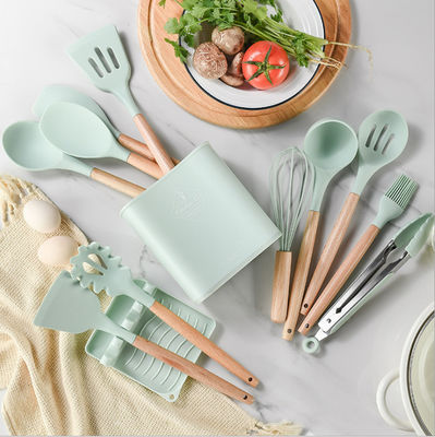 Kitchen Silicone Spatula Set With Wooden Handle Shovel Spoon Food Holder Egg Beater Kitchen Tool Set