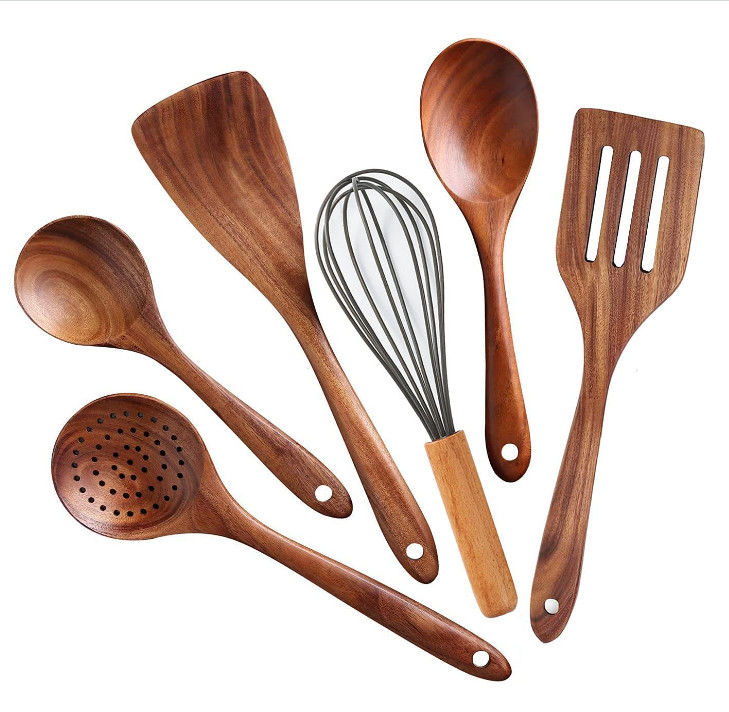 FDA Wooden Kitchen Utensil Set , Reapplicable Natural Teak Wood Utensils