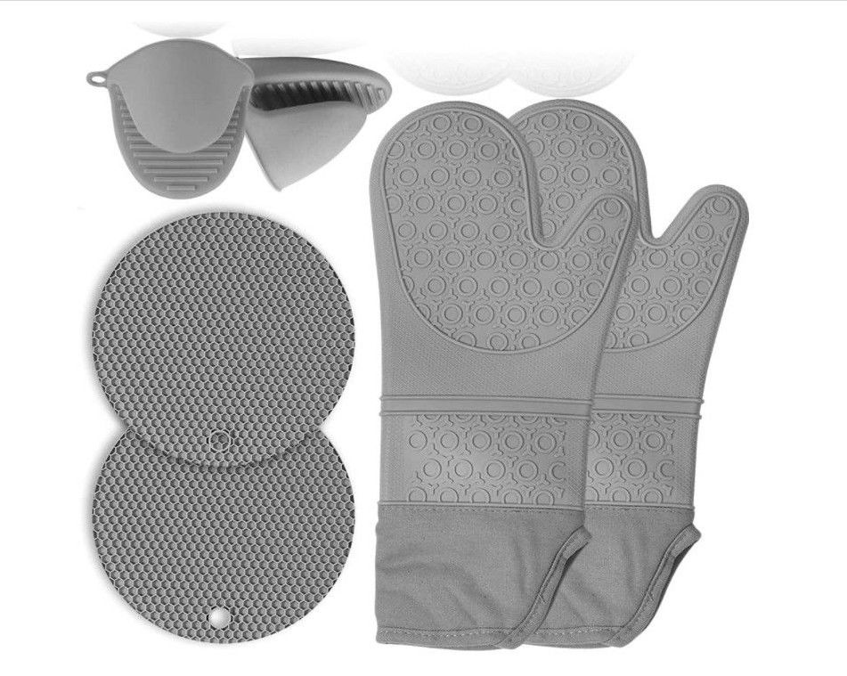 Gray Silicone Double Oven Gloves EU Certified 15.3in Long For Home